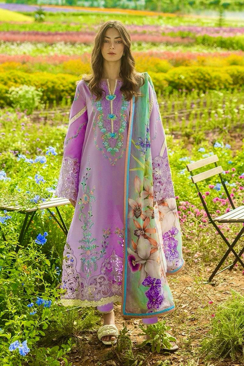 Soft Purple Chikankari Unstitched 3PC Suit with Cutwork Daman & Printed Dupatta