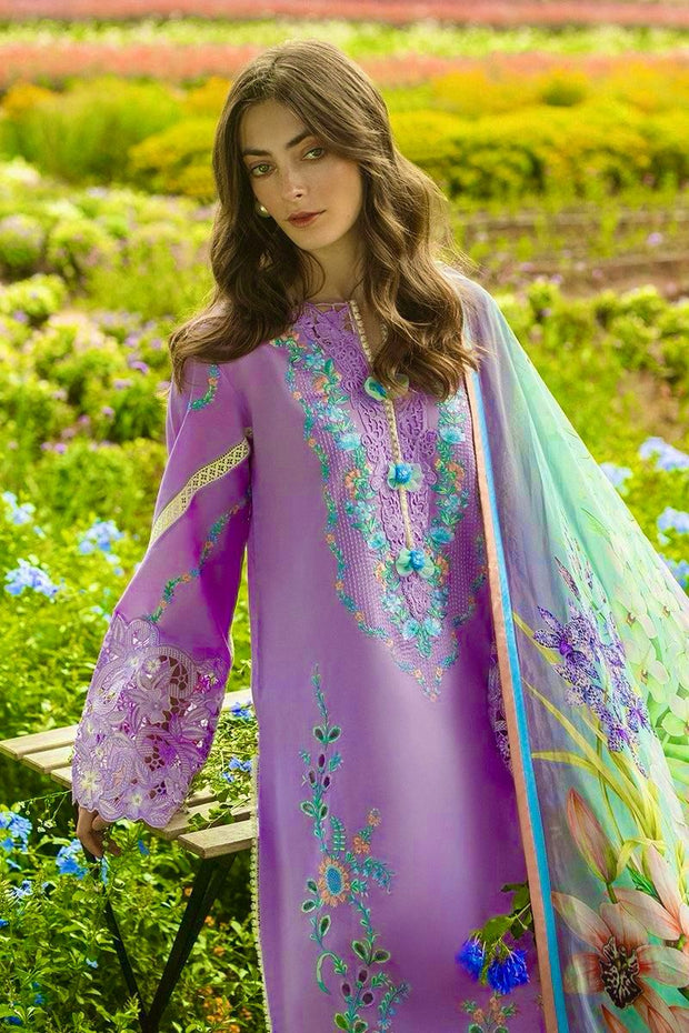 Soft Purple Chikankari Unstitched 3PC Suit with Cutwork Daman & Printed Dupatta
