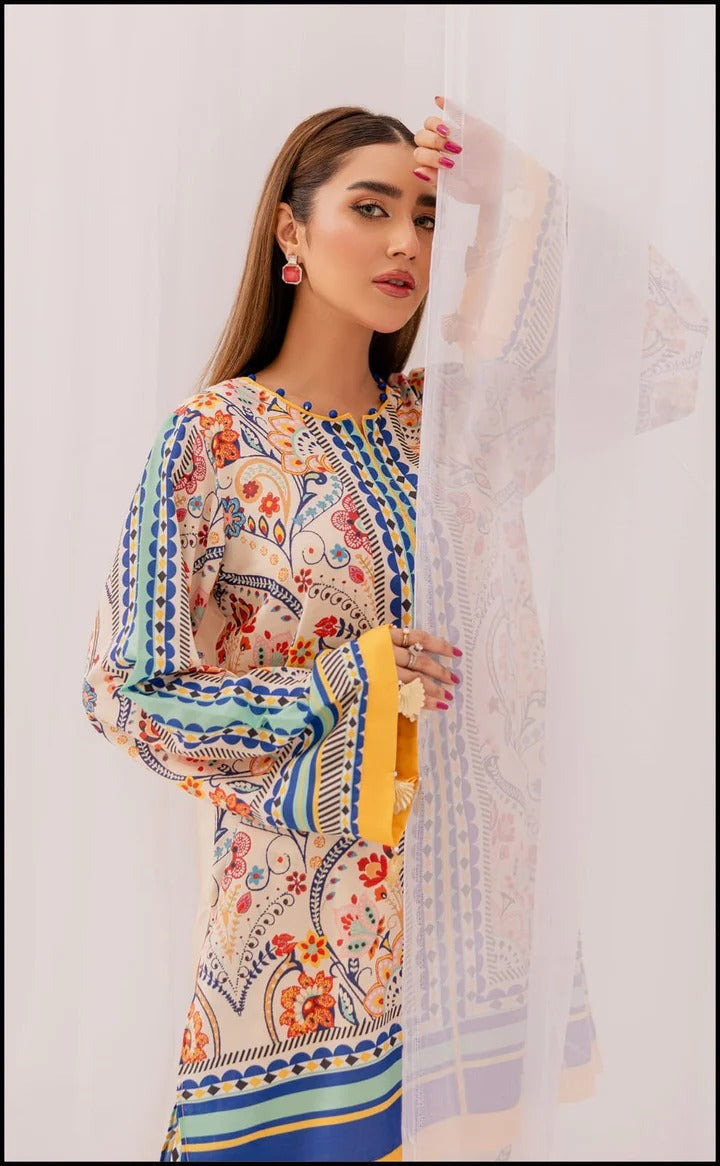 Stitched 2‑Piece Printed Shirt & Trouser – Sunshine Paisley Harmony