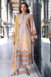 Charizma Embroidered 3Pc Suit with Yellow & Grey Digital Print Shirt, Embroidered Dupatta & Trouser