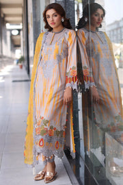 Charizma Embroidered 3Pc Suit with Yellow & Grey Digital Print Shirt, Embroidered Dupatta & Trouser