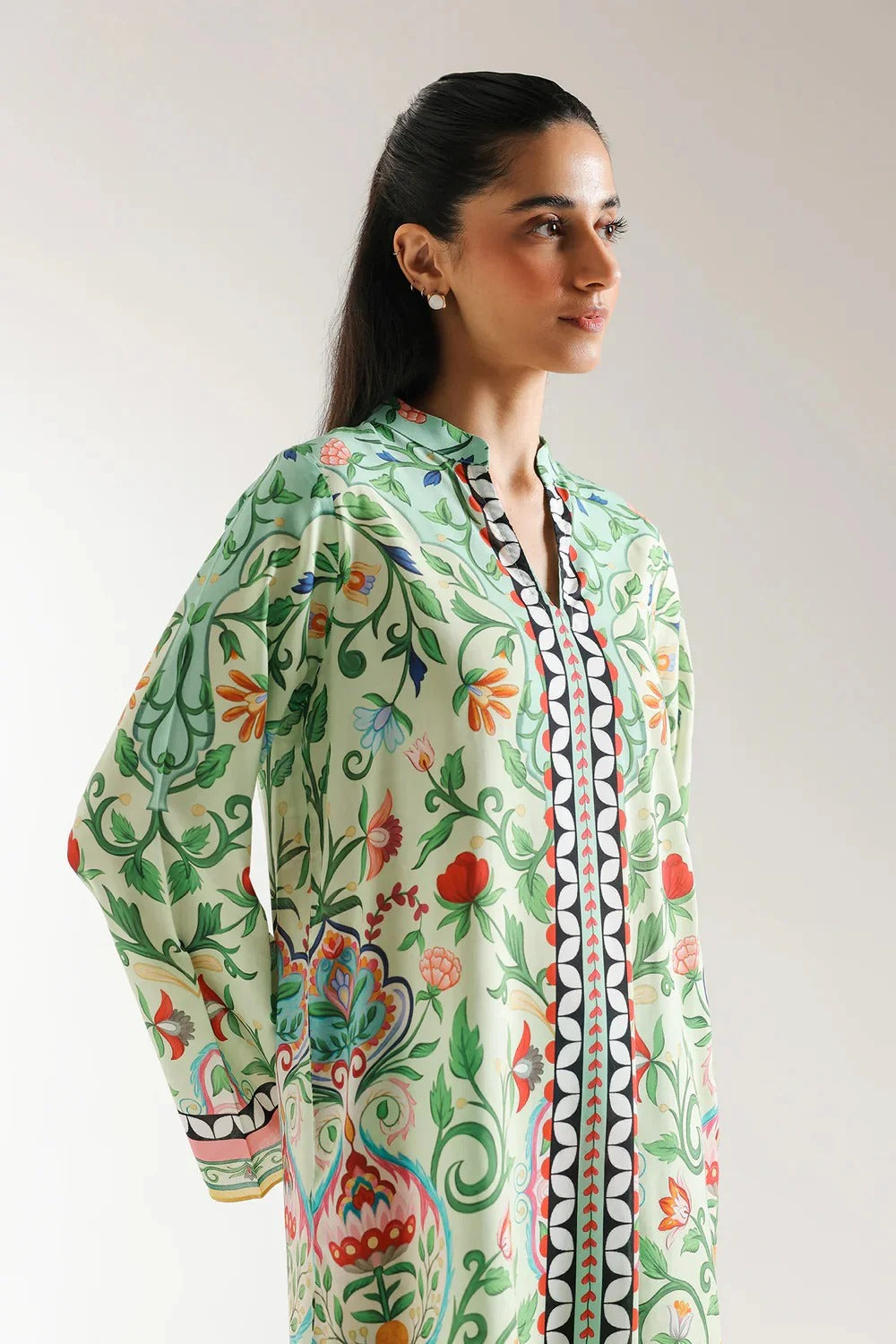 Pastel Green Floral Printed Stitched Lawn Suit with 2-Piece Casual Wear