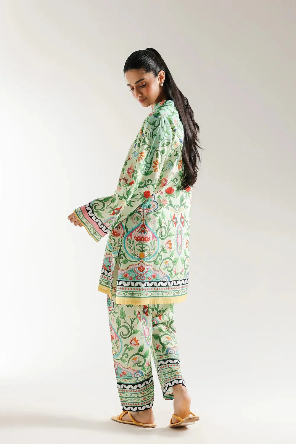 Pastel Green Floral Printed Stitched Lawn Suit with 2-Piece Casual Wear