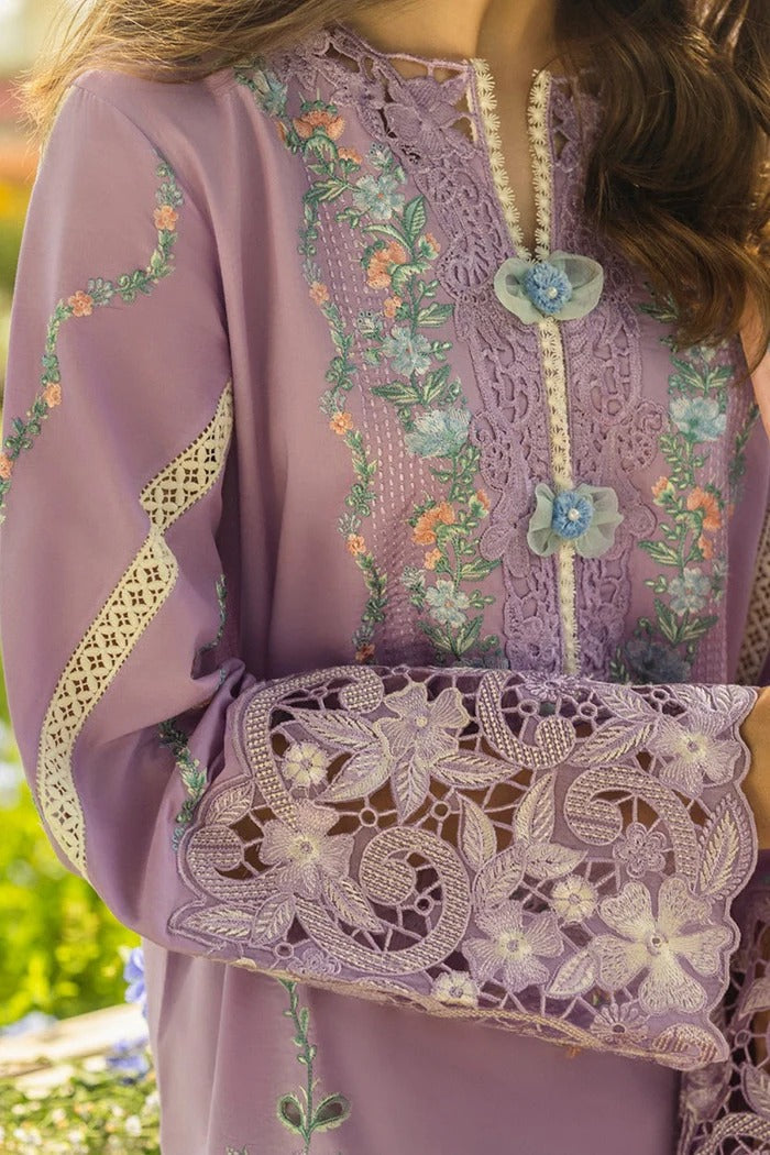 Soft Purple Chikankari Unstitched 3PC Suit with Cutwork Daman & Printed Dupatta