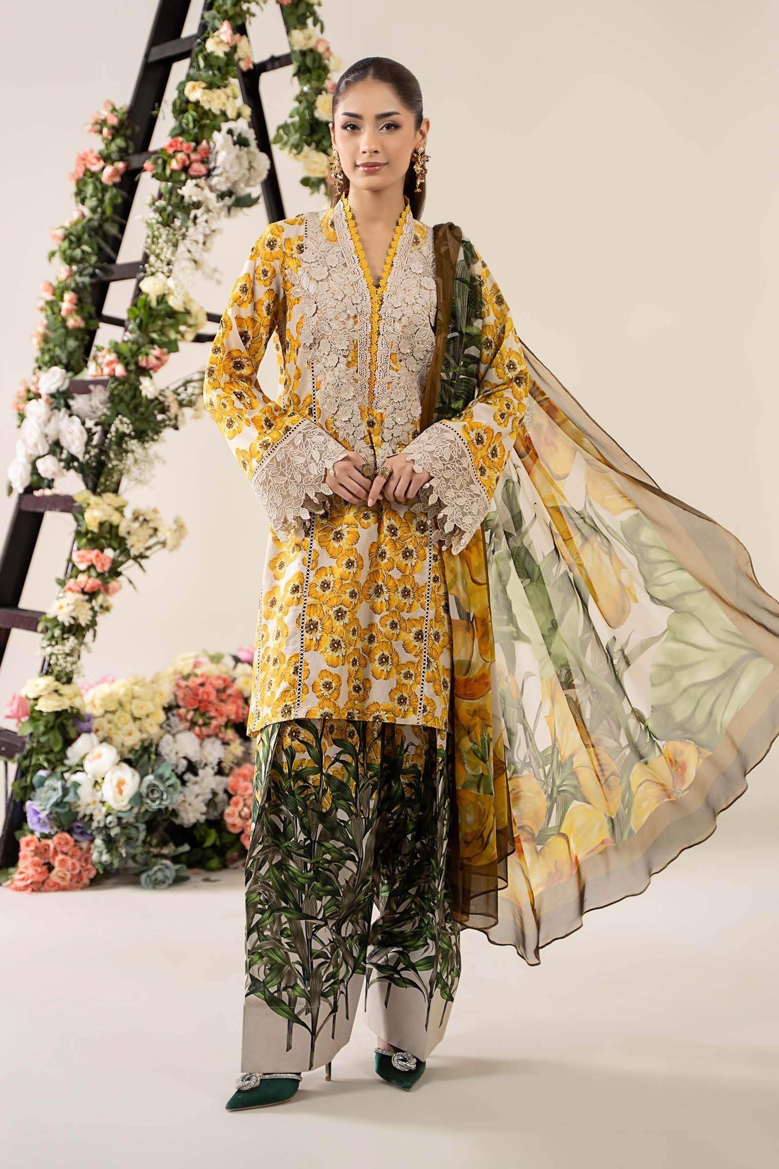 Sunlit Bloom by Maria.B & Printed Lawn Suit with 3D Embroidered Neckline