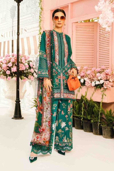 Emerald Bloom & 3 Piece Unstitched Green Lawn Suit with Organza Details