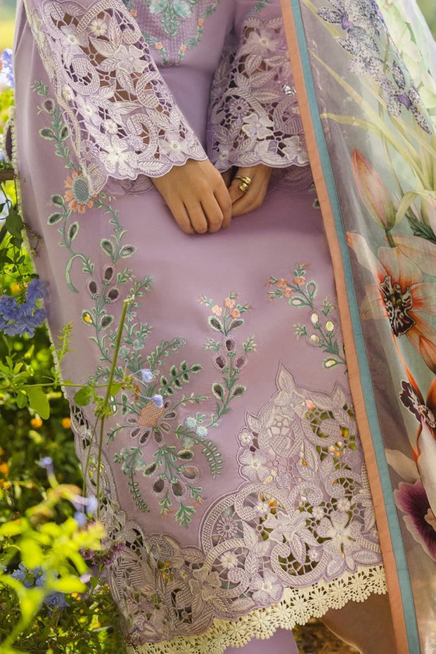 Soft Purple Chikankari Unstitched 3PC Suit with Cutwork Daman & Printed Dupatta