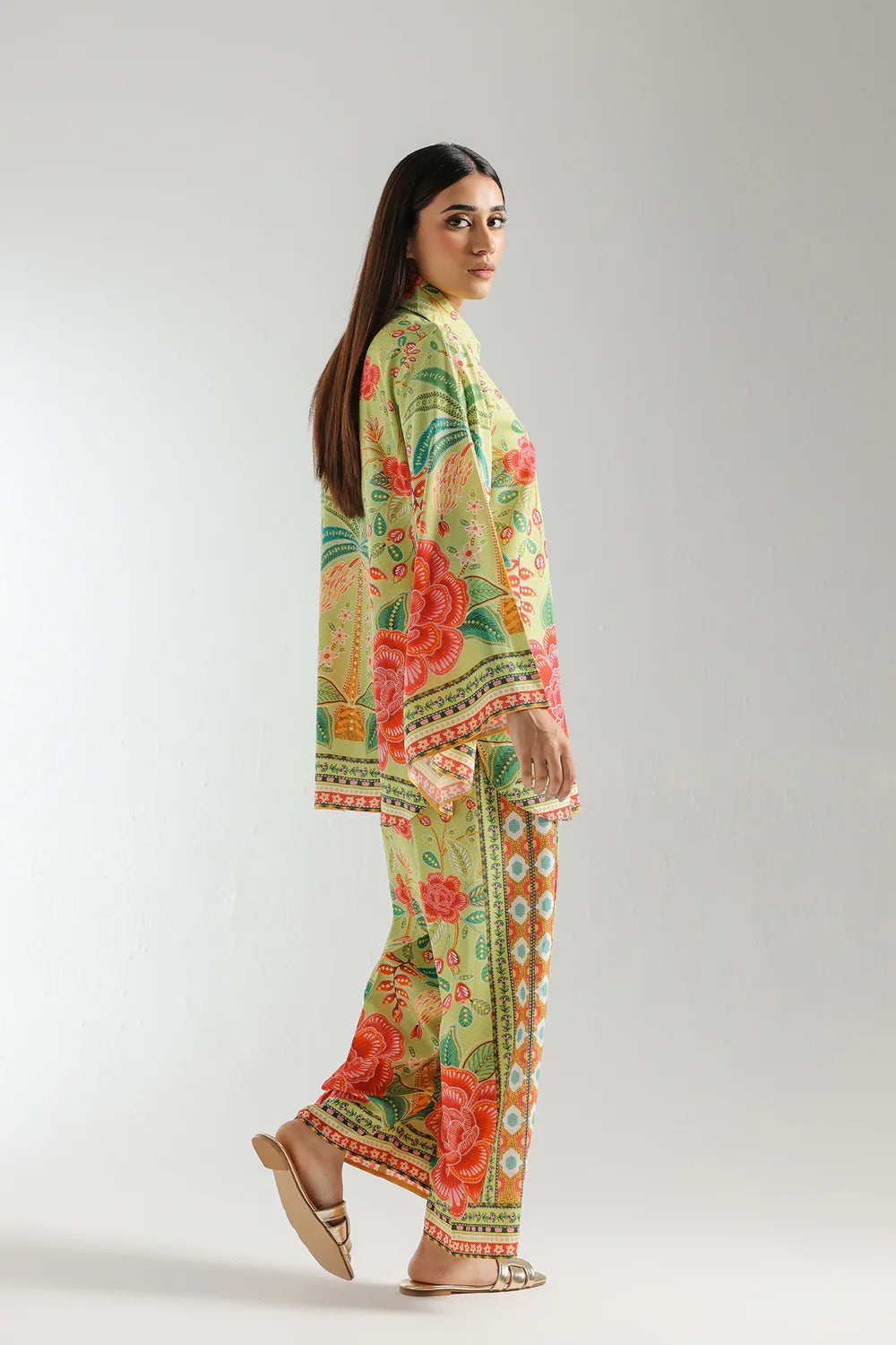 Stitched 2‑Piece Printed Shirt & Trouser – Coral Garden Harmony
