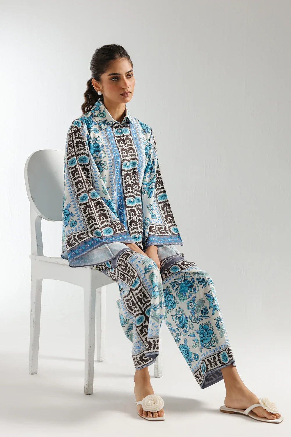 Stitched 2-Piece Lawn Suit in Sky Blue with Exotic & Floral Digital Print