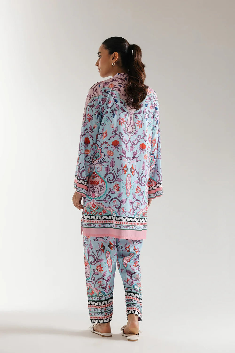 Baby Blue Color 2Piece Printed Co-Ord with Square Hem Shirt & Printed Trouser