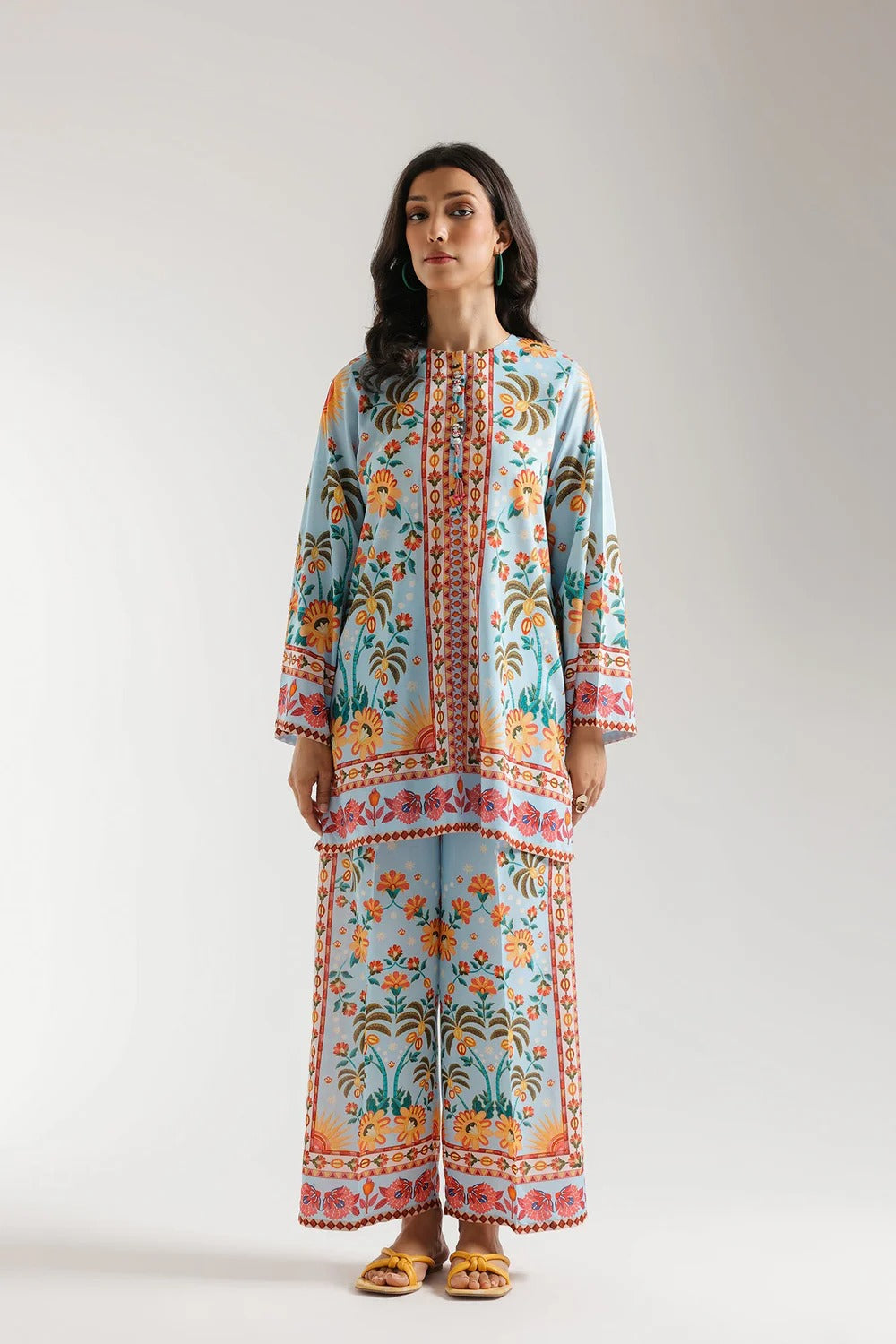 Sky Blue Stitched 2-Piece Lawn Suit with Tropical Vibes Digital Print