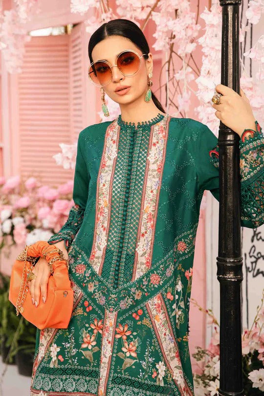 Emerald Bloom & 3 Piece Unstitched Green Lawn Suit with Organza Details