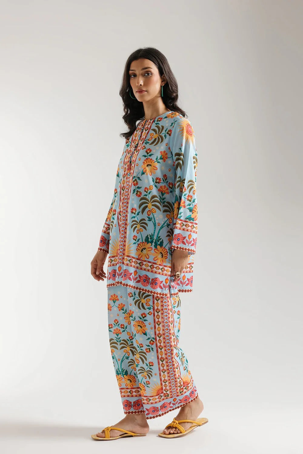 Sky Blue Stitched 2-Piece Lawn Suit with Tropical Vibes Digital Print
