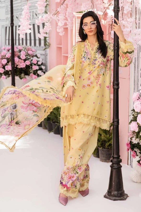 Sunlit Charm – 3 Piece Yellow Lawn Suit with Embroidered Patti & Chiffon Dupatta