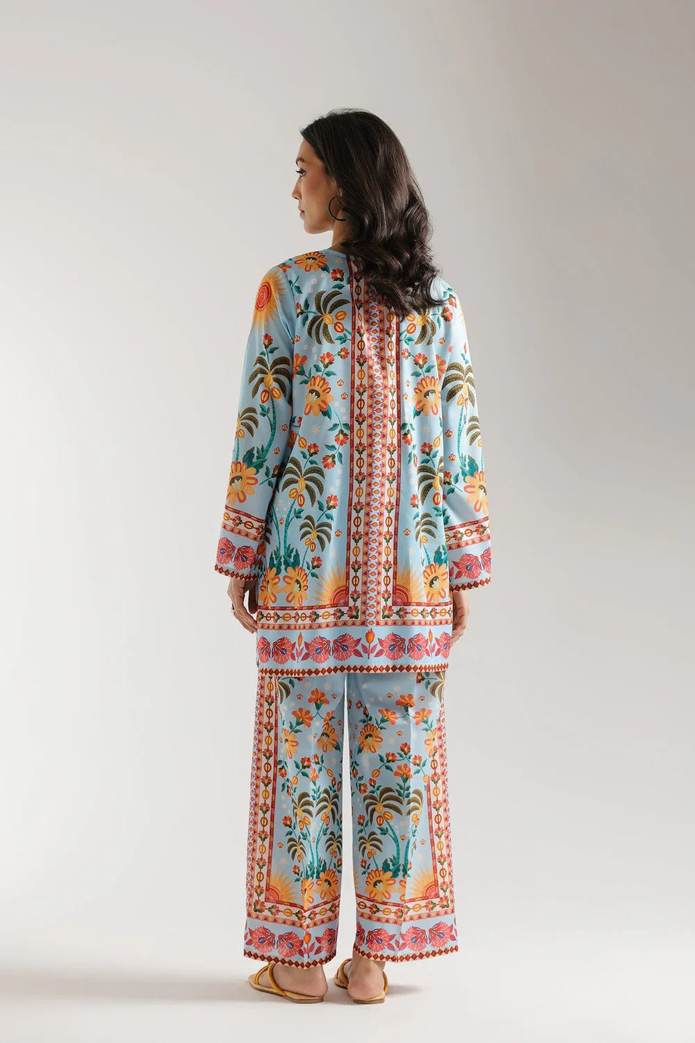 Sky Blue Stitched 2-Piece Lawn Suit with Tropical Vibes Digital Print