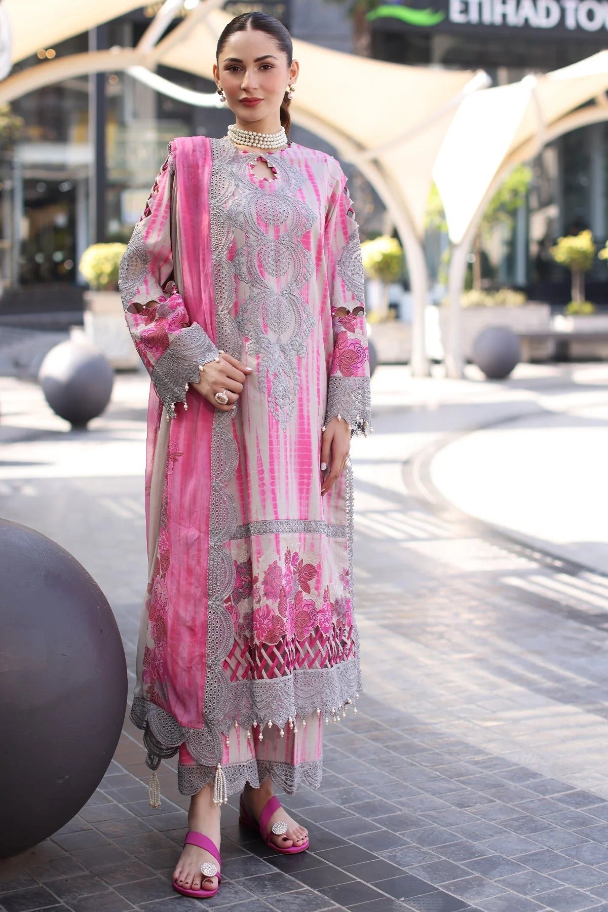 Luxury Digital Print Linen 3 Piece Suit with Heavy Embroidery & Printed Dupatta
