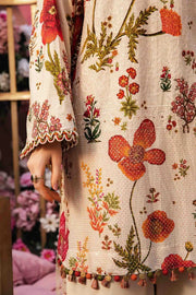 Ivory & Red Embroidered Lawn 3 Piece Suit with Dyed Cambric & Chiffon Dupatta