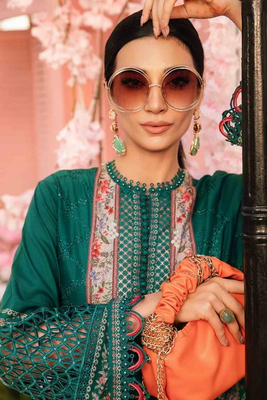 Emerald Bloom & 3 Piece Unstitched Green Lawn Suit with Organza Details