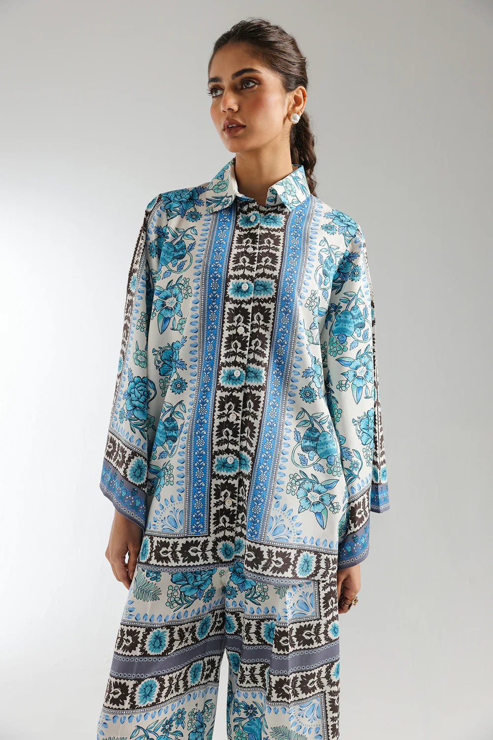 Stitched 2-Piece Lawn Suit in Sky Blue with Exotic & Floral Digital Print