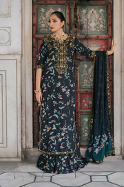 Znik Black Linen Embroidered 3Pc Suit with Digital Printed Shirt, Trouser & Dupatta