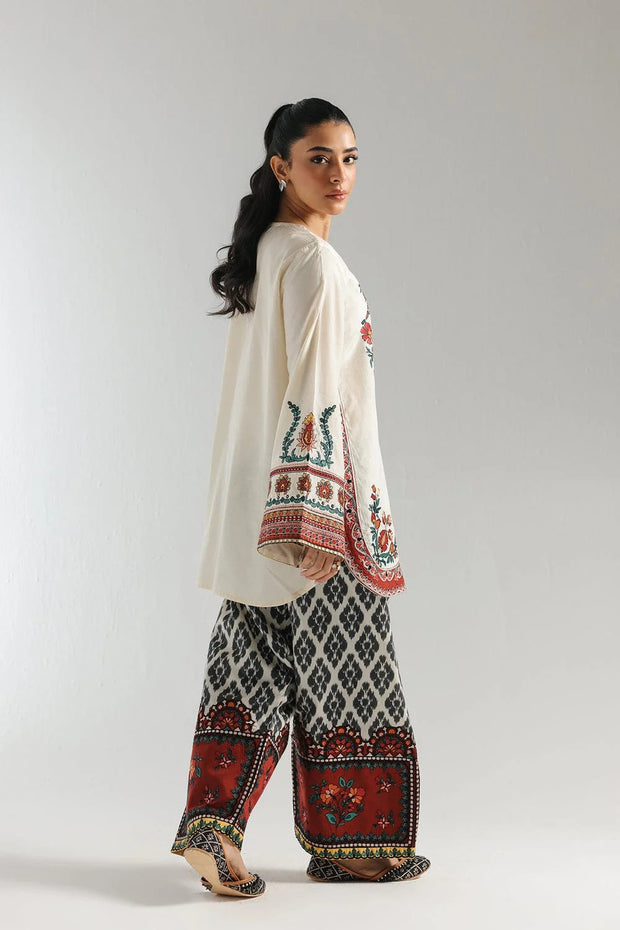 Elegant Ivory Embroidered Tunic & Maroon Flared Farshi Shalwar with 2PC Ethnic Co-Ord Set