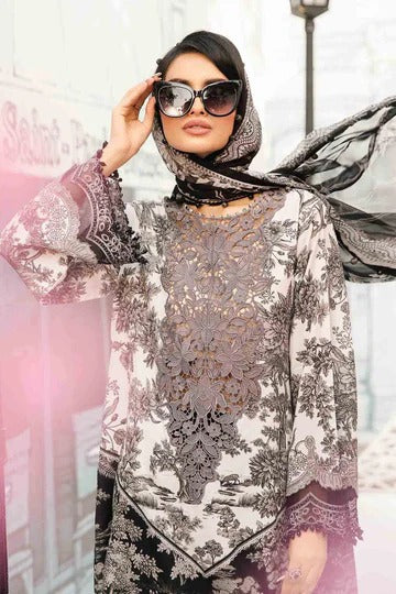 Timeless Maria.B Unstitched 3PC Embroidered Lawn Suit with Organza Dupatta