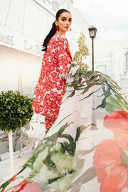 Red Garden Elegance Embroidered Lawn Dress with 3D Embroidered Neckline