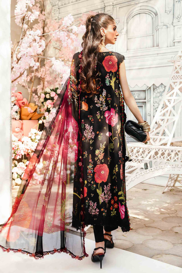 Maria.B Unstitched 3 Piece Airjet Lawn Suit in Black with Bold Digital Floral Prints