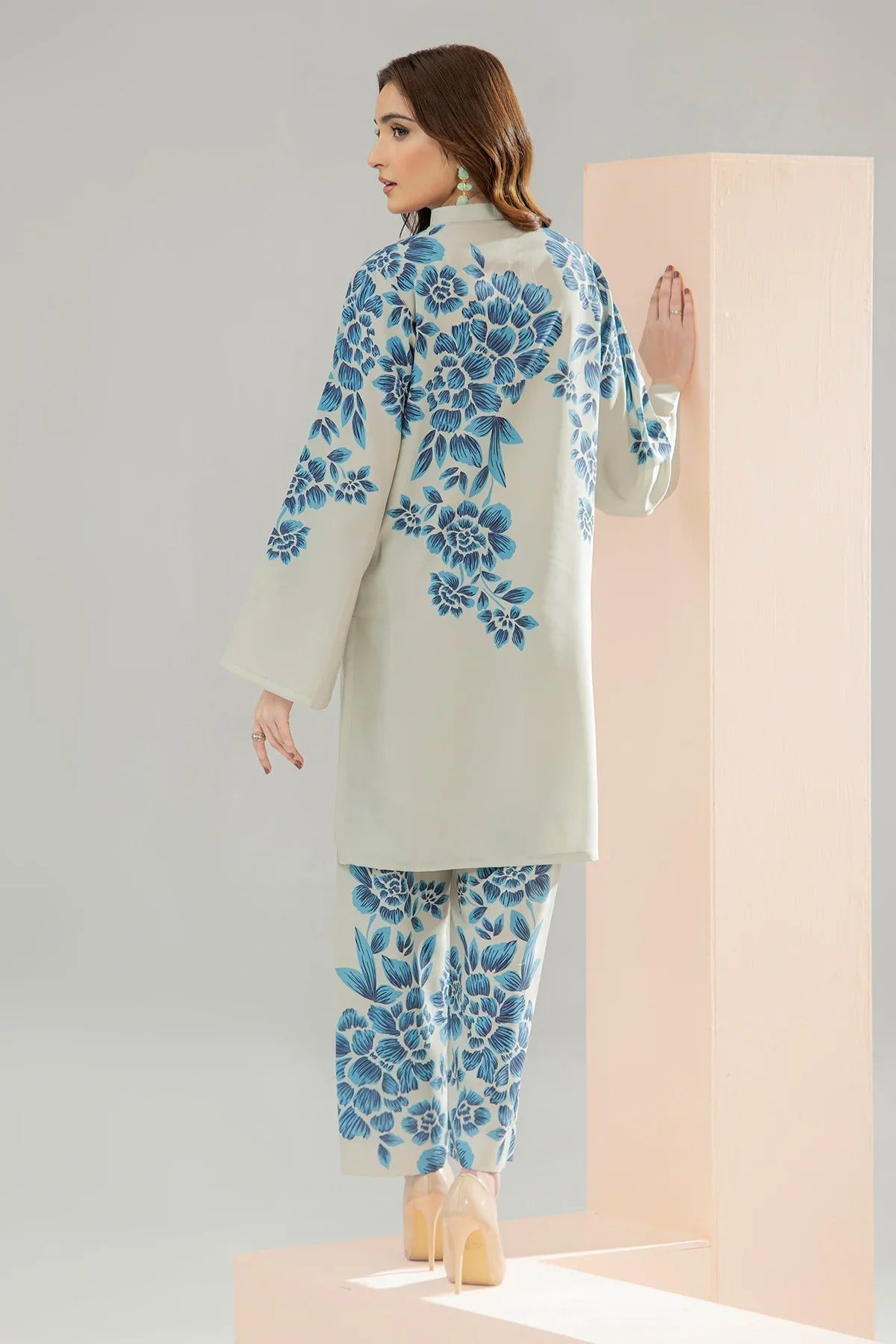 Stitched 2‑Piece Printed Shirt & Trouser – Mint Blossom Elegance