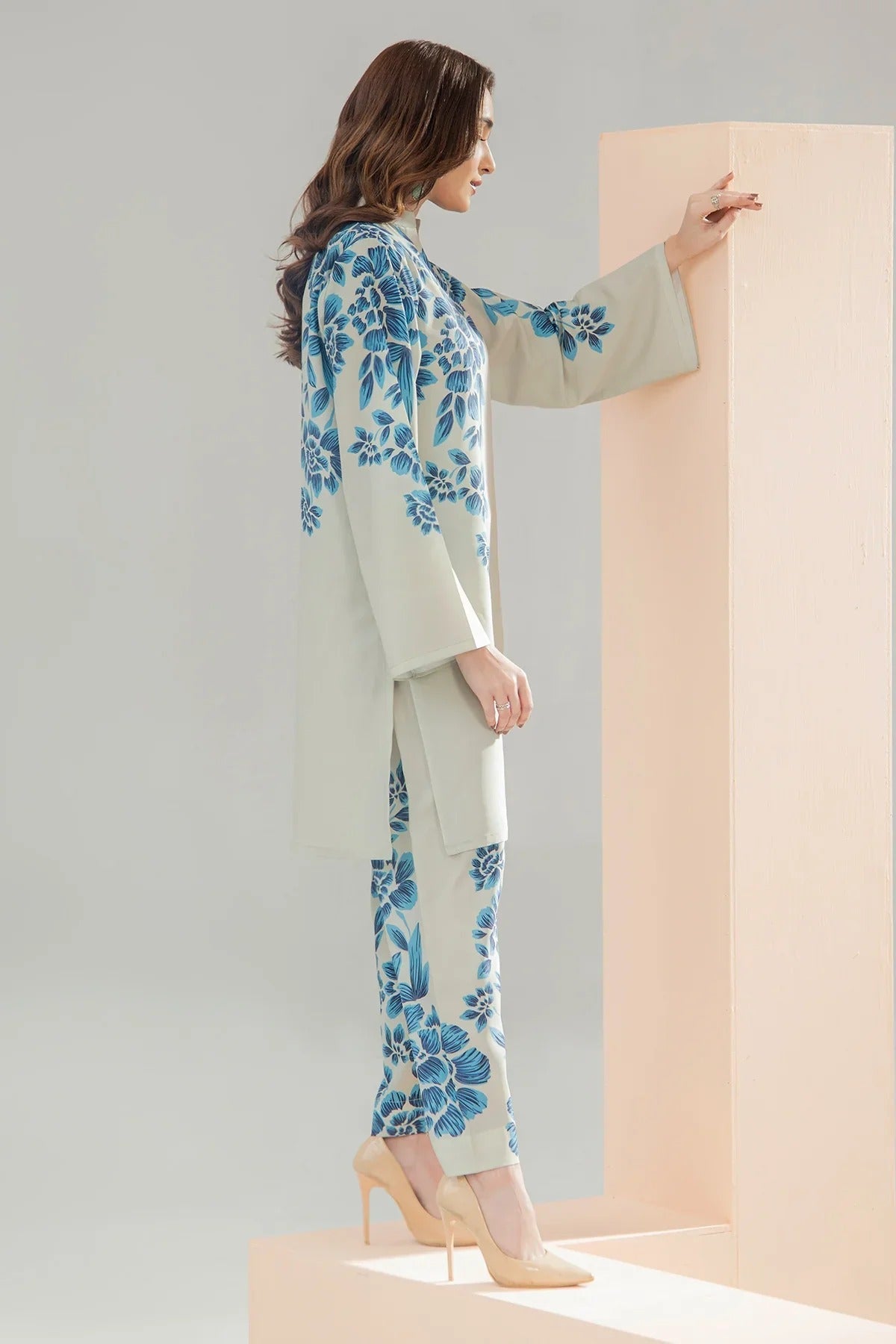 Stitched 2‑Piece Printed Shirt & Trouser – Mint Blossom Elegance