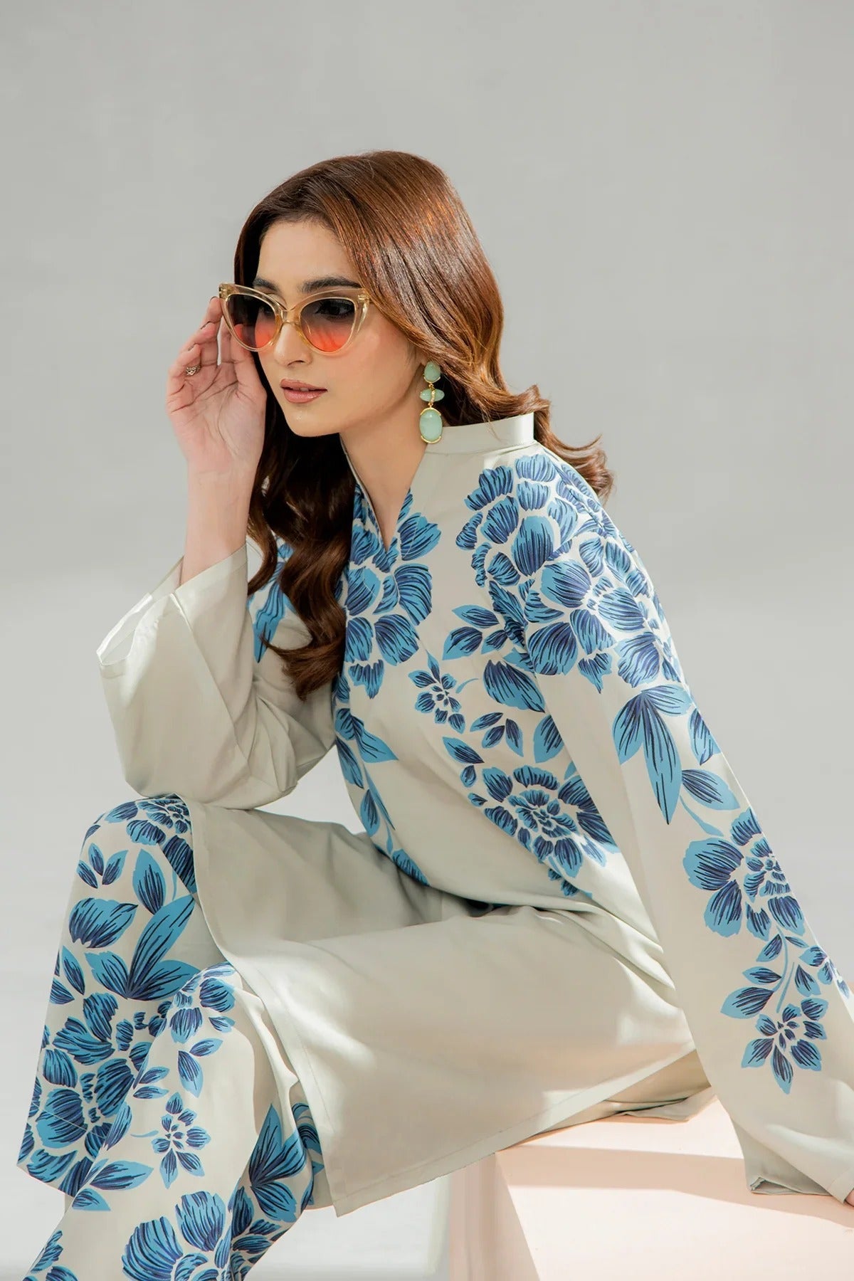 Stitched 2‑Piece Printed Shirt & Trouser – Mint Blossom Elegance