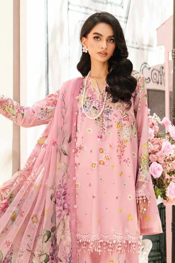 Maria.B Summer 2025 Lawn with 3 Piece Rosy Pink Unstitched Embroidered Ensemble