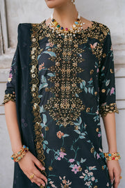 Znik Black Linen Embroidered 3Pc Suit with Digital Printed Shirt, Trouser & Dupatta