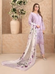 Pastel Lilac Elegance & 3 Piece Embroidered Lawn Dress with Floral Chiffon Dupatta