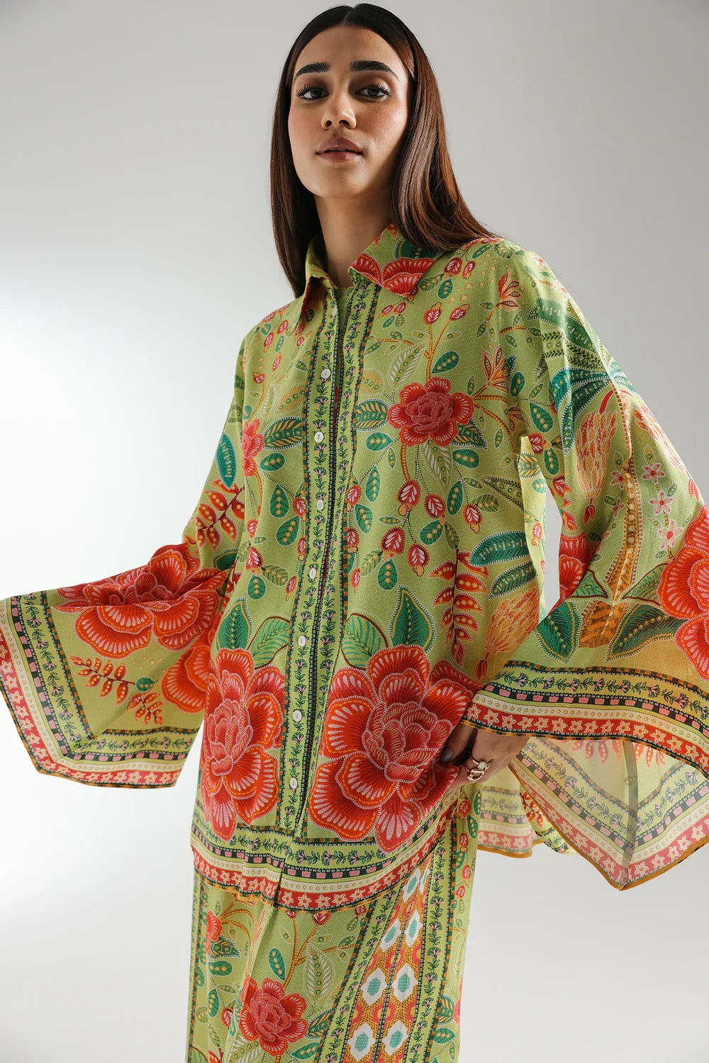 Stitched 2‑Piece Printed Shirt & Trouser – Coral Garden Harmony