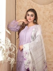 Pastel Lilac Elegance & 3 Piece Embroidered Lawn Dress with Floral Chiffon Dupatta