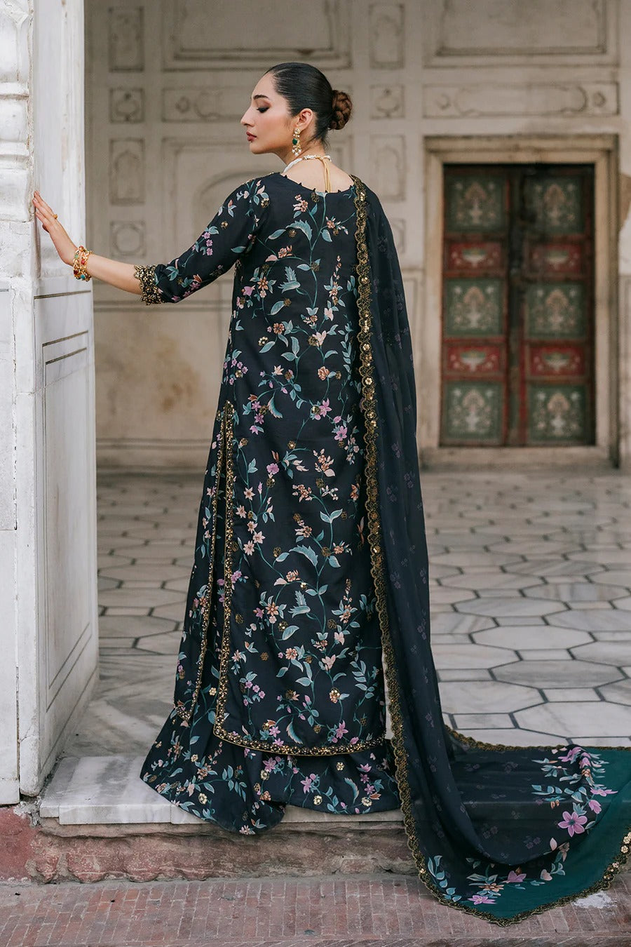 Znik Black Linen Embroidered 3Pc Suit with Digital Printed Shirt, Trouser & Dupatta