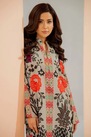 Elegant Grey Printed Co-Ord Set and Stitched 2 Piece with Bold Ethnic Floral