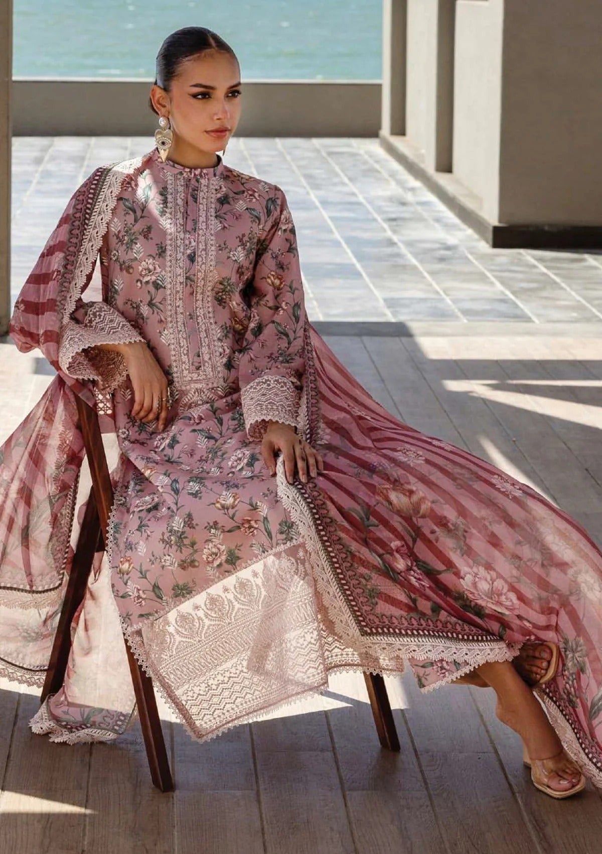 Summer-Ready Tea-Pink Unstitched 3‑Piece Lawn Ensemble with Chiffon Dupatta