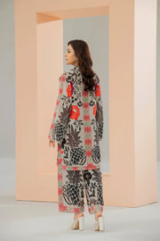 Elegant Grey Printed Co-Ord Set and Stitched 2 Piece with Bold Ethnic Floral