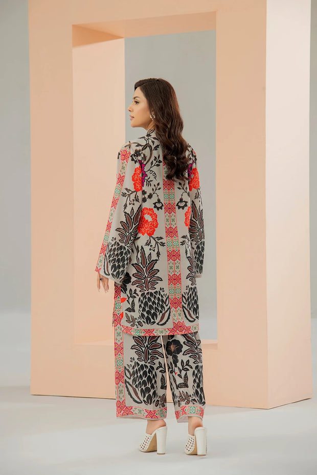 Elegant Grey Printed Co-Ord Set and Stitched 2 Piece with Bold Ethnic Floral