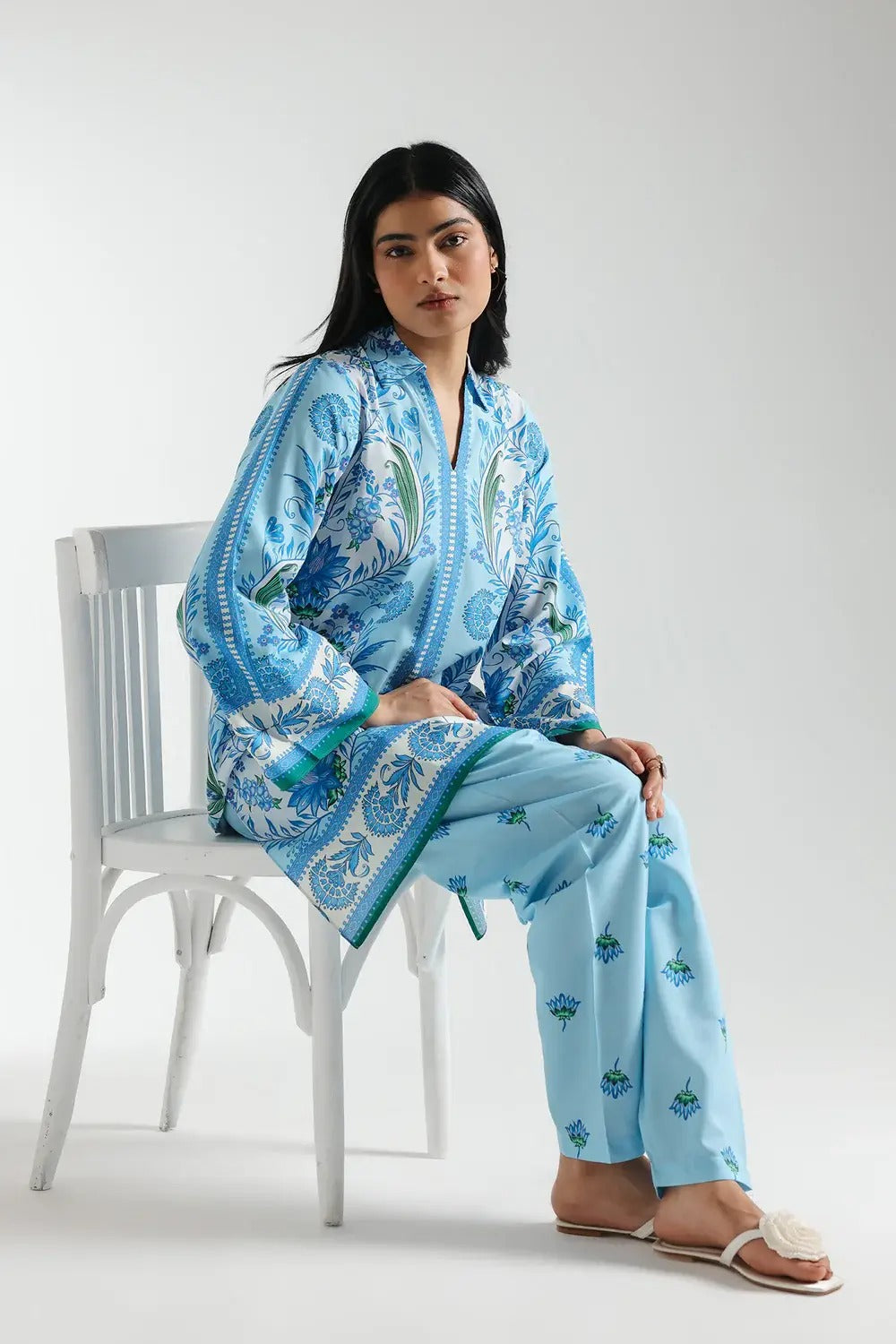 Sky Blue Printed Co-Ords 2Piece Suit with Green Paisley Printed Shirt & Matching Trouser