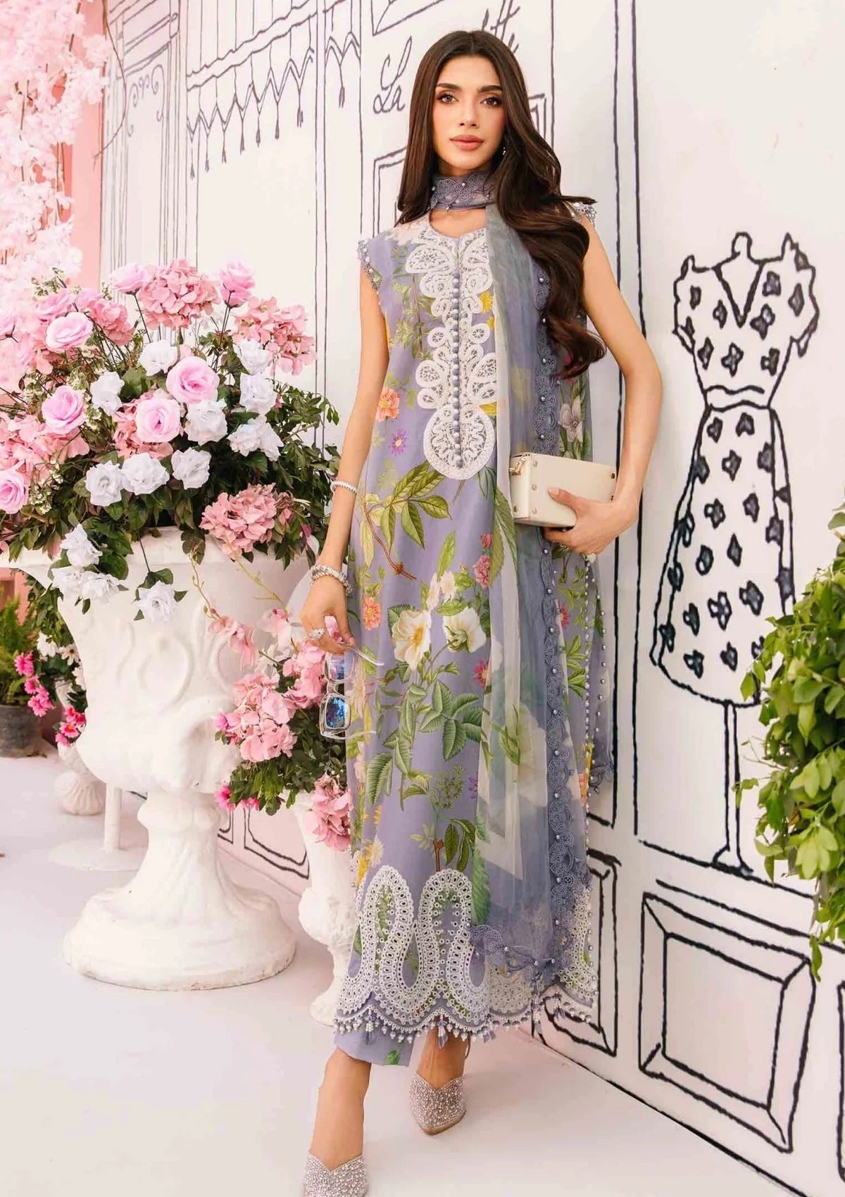 Elegant Spring Lilac with Maria.B 3 Piece Unstitched Embroidered Lawn Suit
