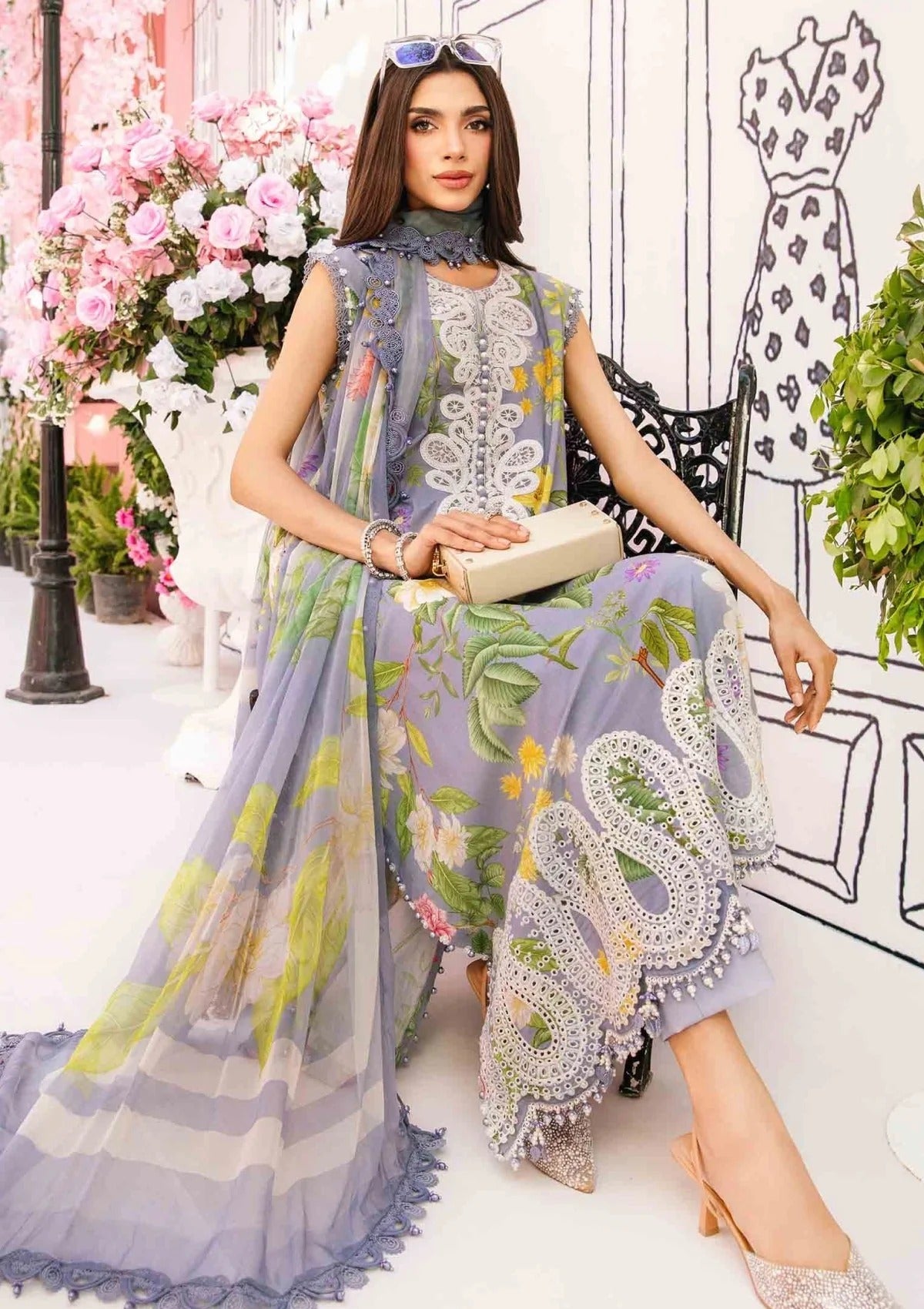 Elegant Spring Lilac with Maria.B 3 Piece Unstitched Embroidered Lawn Suit