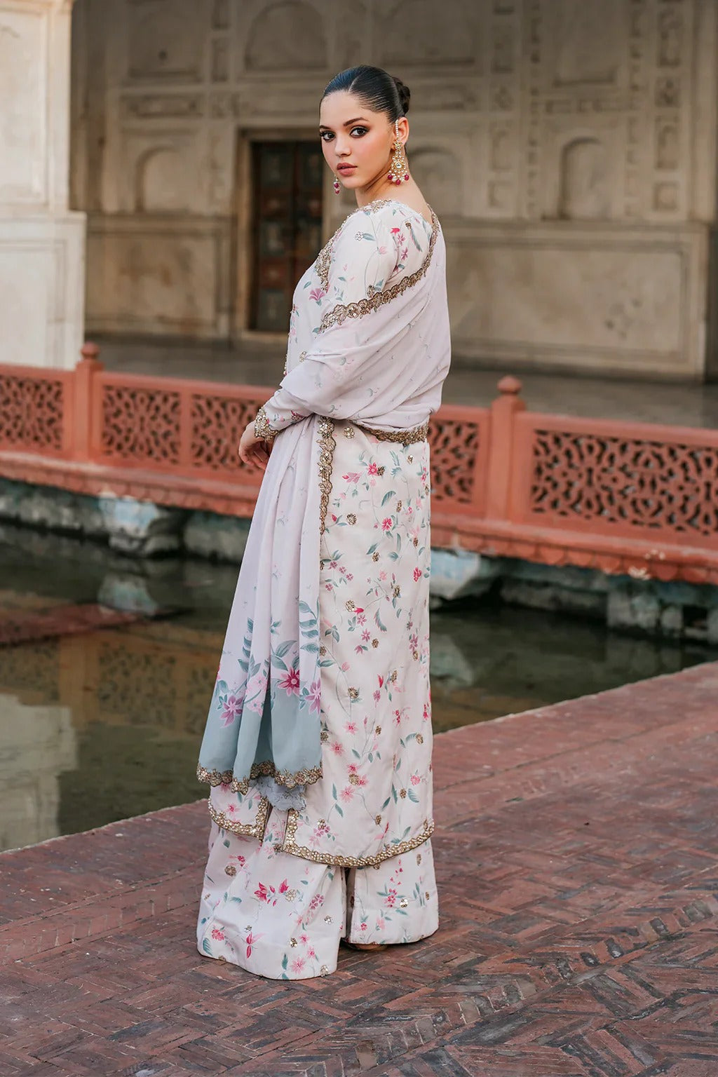 Znik Linen Embroidered 3Pc Suit with Soft Pink Floral Digital Print & Heavy Embroidery