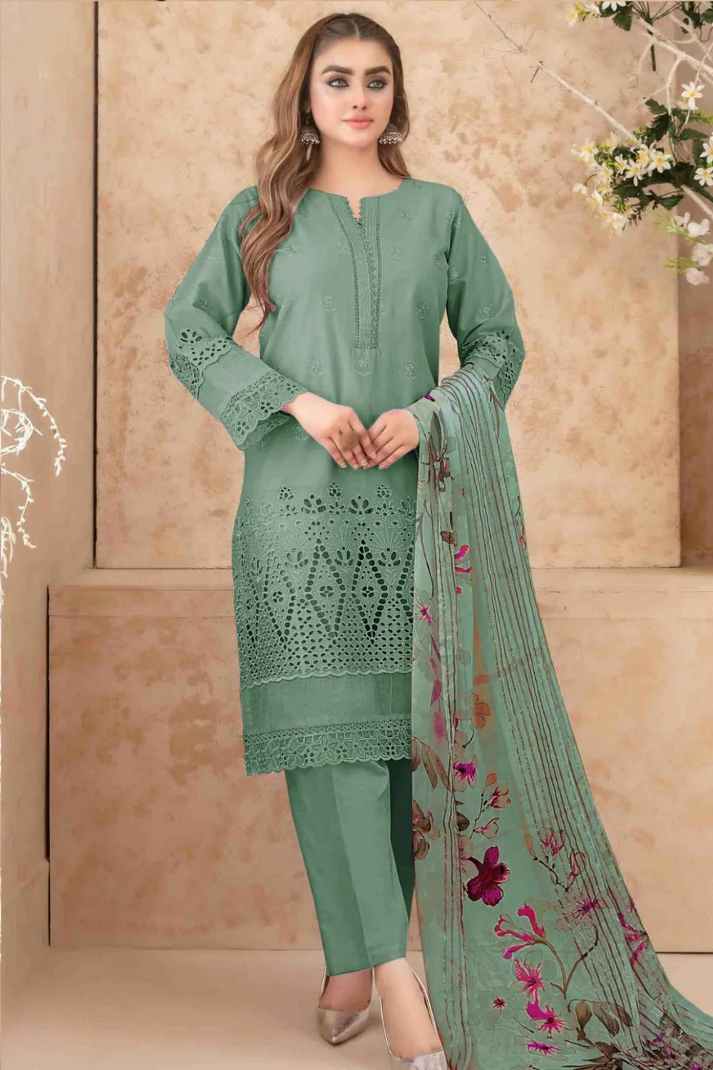 Summer Grace & Unstitched 3-Piece Chikankari Lawn Suit with Printed Dupatta