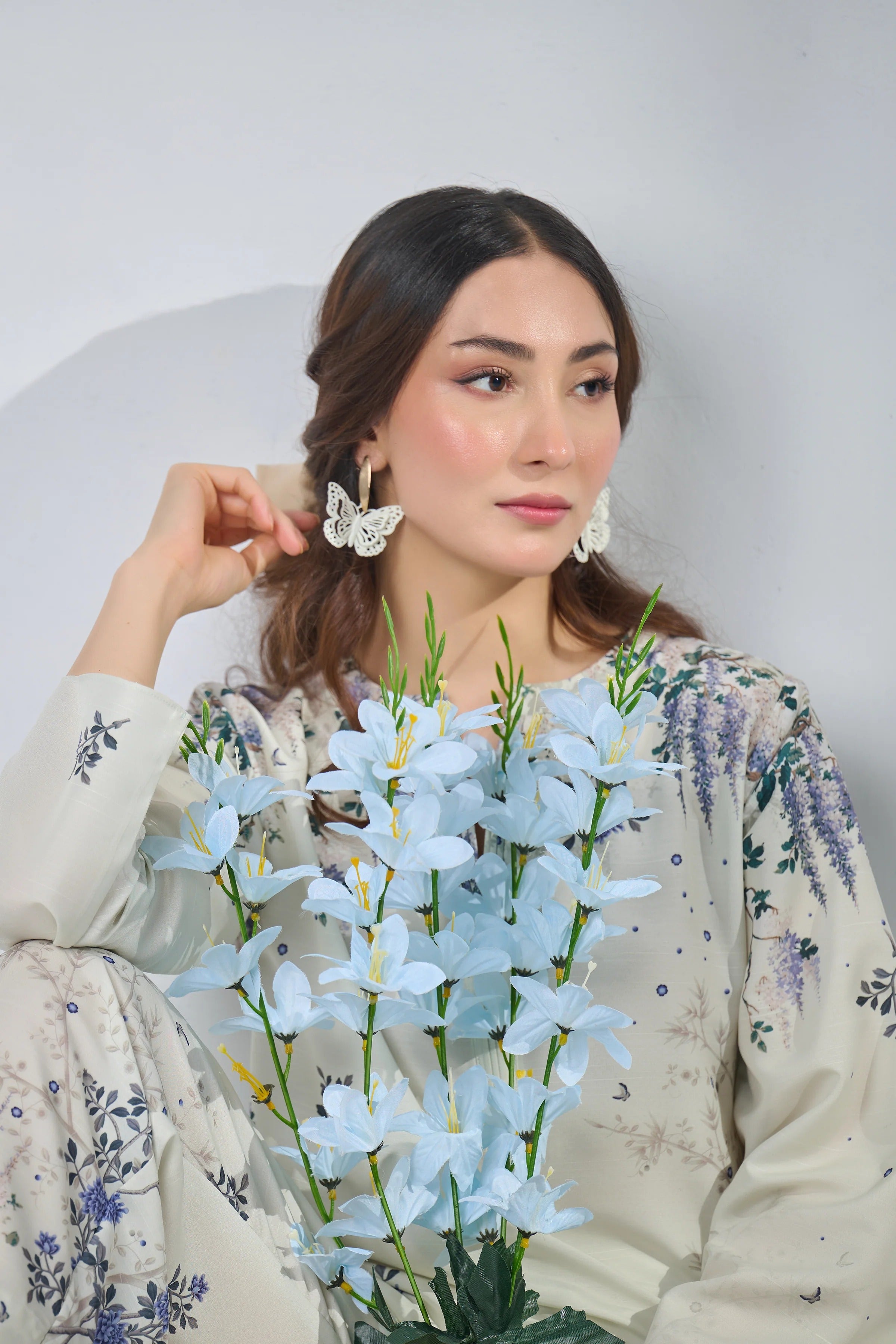 Graceful White & Lavender Floral 2Pc CoOrd Set with Chic Style Shirt, Printed Trouser