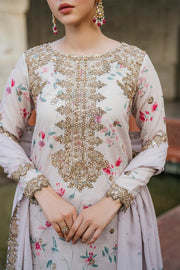 Znik Linen Embroidered 3Pc Suit with Soft Pink Floral Digital Print & Heavy Embroidery