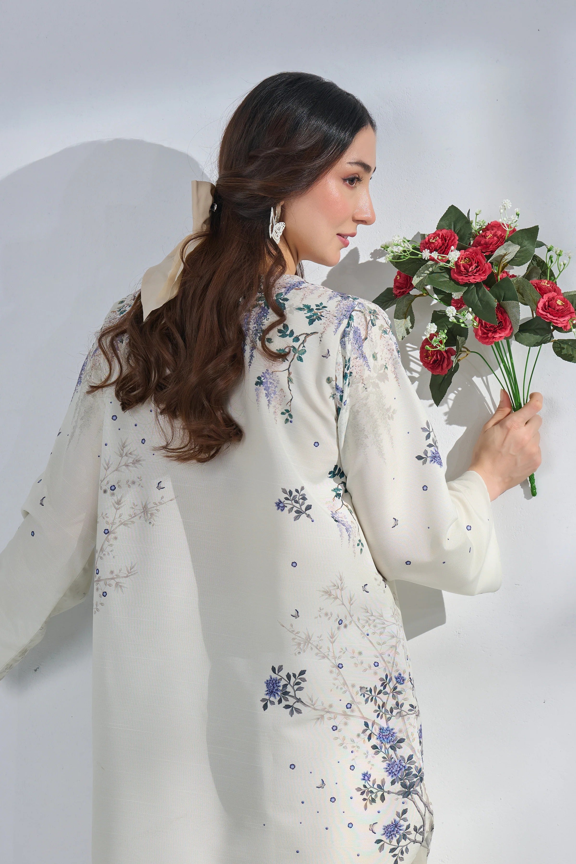 Graceful White & Lavender Floral 2Pc CoOrd Set with Chic Style Shirt, Printed Trouser