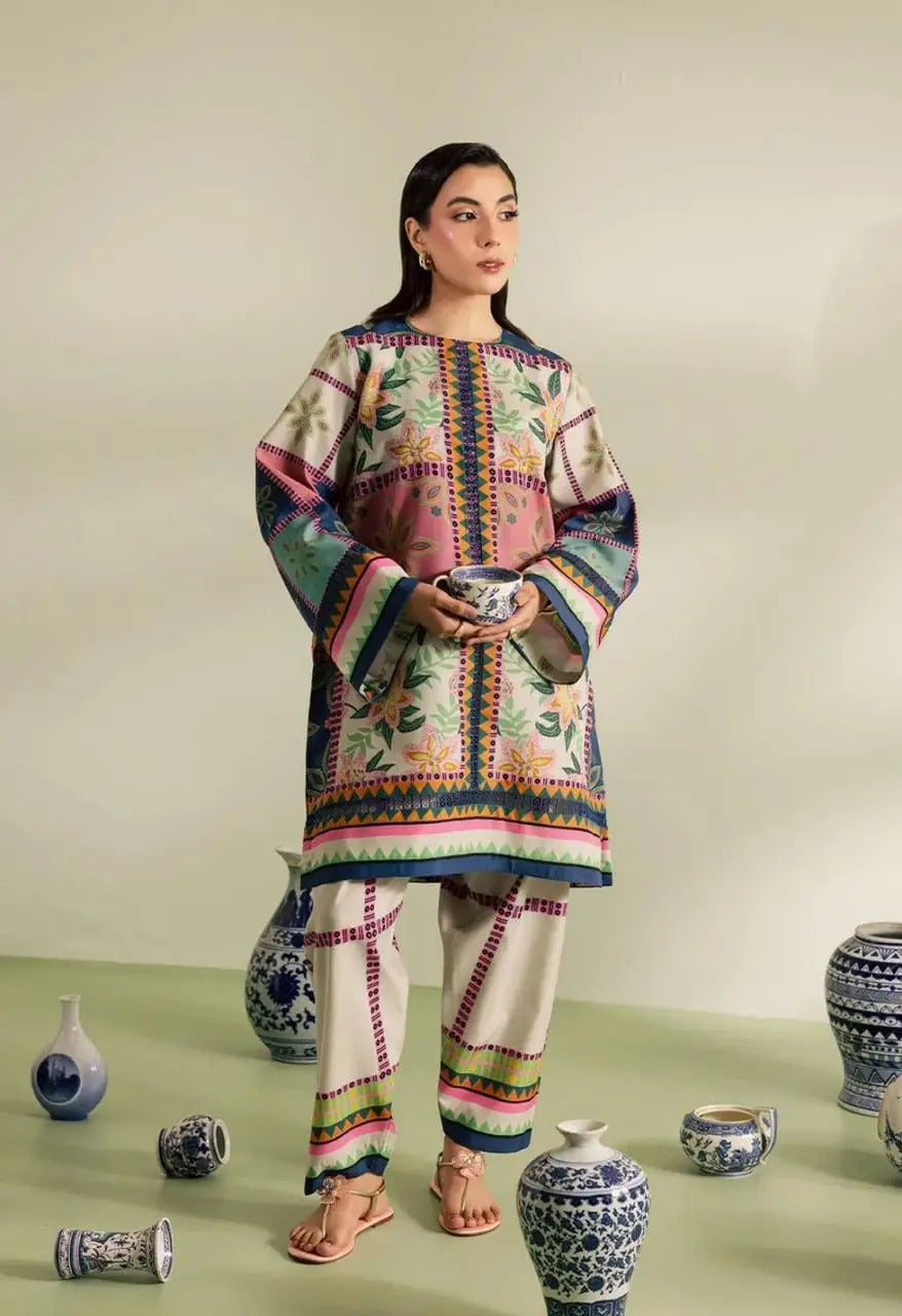 Multi Color Printed 2Pc with Premium Shirt Square Hem & Printed Trouser